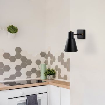 Aplică de perete Funnel - 13090, Negru - Auriu, Ø14x13 cm - Negru - Auriu
