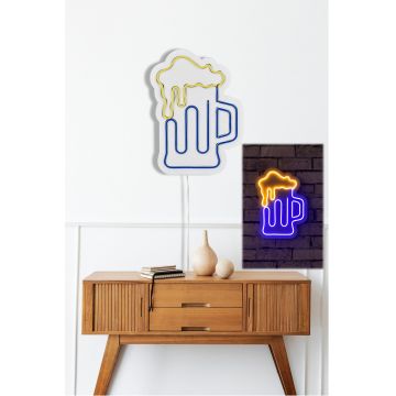 Lampă neon Beer Glass Yellow, Albastru - Galben, 26x35x2 cm - Galben - Albastru