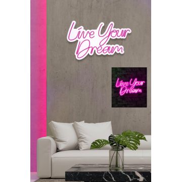 Lampă neon Live Your Dream, Diverse culori, 30x53x2 cm - Roz