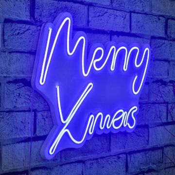 Lampă neon Merry Christmas, Diverse culori, 43x33x2 cm - Albastru