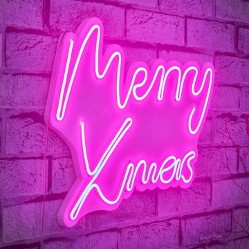 Lampă neon Merry Christmas, Diverse culori, 43x33x2 cm - Roz