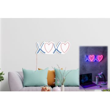 Lampă neon Tic Tac Toe XoXo, Diverse culori, 18x46x2 cm - Roz - Albastru
