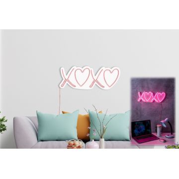 Lampă neon Tic Tac Toe XoXo, Diverse culori, 18x46x2 cm - Roz
