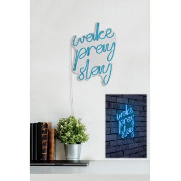 Lampă neon Wake Pray Slay, Diverse culori, 26x38x2 cm - Albastru