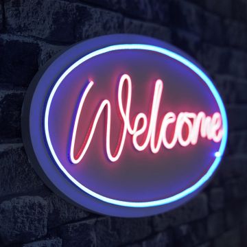 Lampă neon Welcome, Diverse culori, 29x58x2 cm - Albastru - Roz
