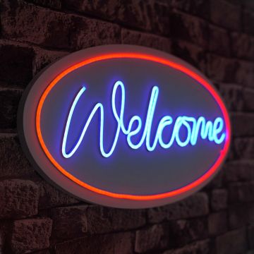 Lampă neon Welcome, Diverse culori, 29x58x2 cm - Roșu - Albastru