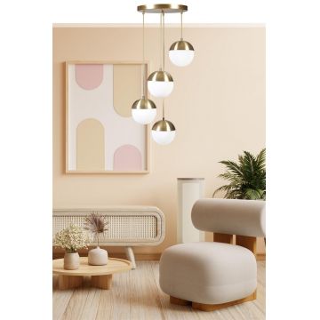Lustră 8710-4, Auriu - Alb, Ø15x70 cm - Auriu - Alb