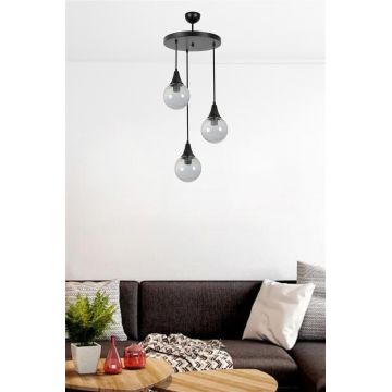 Lustră 8811-3, Negru - Fumuriu, Ø30x70 cm - Negru - Gri