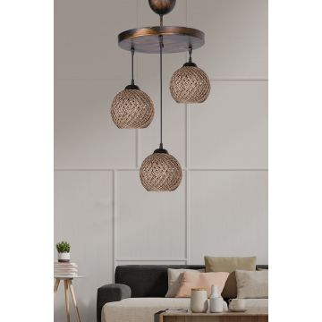 Lustră HM201, Maro - Vintage, Ø32x80 cm - Maro - Bronz