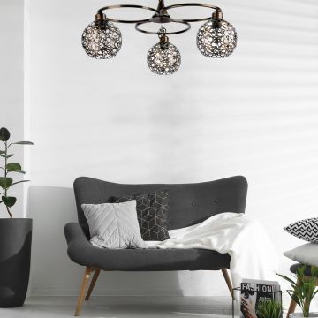 Lustră Olimpiyat 3Lü Avize Eskitme Yıldız, Auriu - Negru, Ø55x30 cm - Auriu - Negru