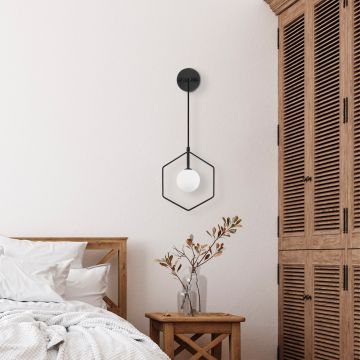 Aplică de perete Geometri - 11105, Negru - Alb, Ø10x33 cm - Negru - Alb