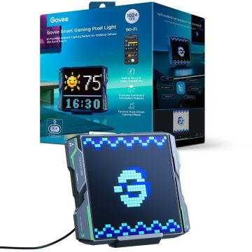 Govee Panou luminos smart Govee Pixel Light H8630C81, 1 panou, LED RGBIC, 12 W, 500 lm, retro 8-bit incorporat, senzor muzica, control vocal, alb, interior