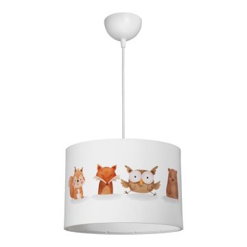 Lustra copii cu animale, Wooda, Pako, Alb 30x30x20 cm