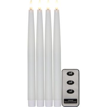 Set de 4 lumânări de ceară cu LED Star Trading Flamme, înălțime 28,5 cm, alb