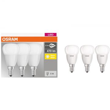 Set 3 becuri LED 5.7W E14 P40 2700K lumina calda 470 lumeni A++