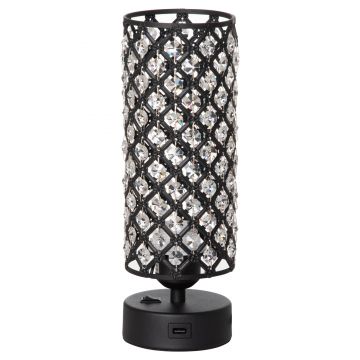 HOMCOM Lampa de Masa Eleganta cu Abajur din Cristal si 2 Porturi USB, Lumina Reglabila Touch, Design Modern, Ф10,8x30 cm, Negru | Aosom Romania