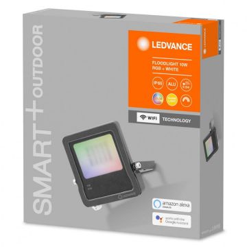OSRAM Proiector Led pentru exterior Ledvance SMART+ MULTICOLOR, 10W, 220-240V, IP65, lumina calda (3000K), 630 lumeni, durata de viata 30.000 ore, material aluminiu/ sticla