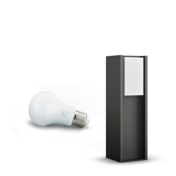 Philips Stalp iluminat exterior Philips Turaco HUE, control inteligent cu Hue Bridge, E27, 9W (60W), 806 lm, lumina alba calda, IP44, 40.2 cm, Antracit