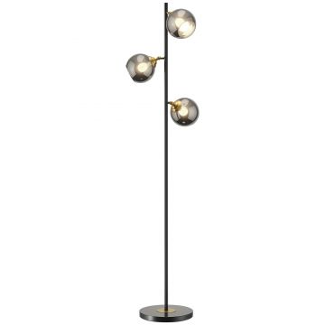 HOMCOM Lampă de Podea cu 3 Abajururi, Lampă pentru Camera de Zi cu Abajur Glob din Sticlă(Becul nu este inclus), Φ36x162 cm, Gri | Aosom Romania