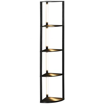 Lampa de Podea LED cu Rafturi, Lampa Moderna Independenta de Colt pentru Camera de Zi cu Lumina Alba Calda Reglabila, Negru HOMCOM | Aosom Romania