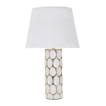 Lampa de masa, Glam Carv, Mauro Ferretti, 1 x E27, 40W, Ø34.5 x 56 cm, ceramica/fier/textil, alb/auriu
