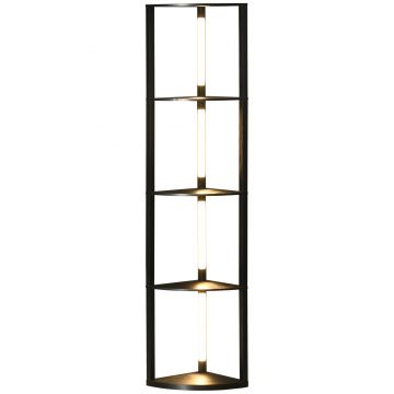 Lampa de Podea LED cu Rafturi, Lampa Moderna Independenta de Colt pentru Camera de Zi cu Lumina Alba Calda Reglabila, Negru HOMCOM | Aosom Romania