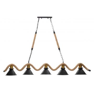 Lustra Rope, Mauro Ferretti, 130 x 20 x 80 cm, 5 x E27, 20W, fier/sfoara, maro/negru