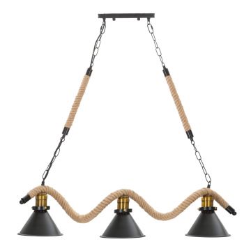 Lustra Rope, Mauro Ferretti, 84 x 20 x 88 cm, 3 x E27, 20W, fier/sfoara, maro/negru