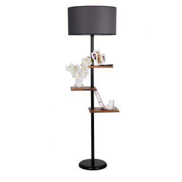 Lampadar cu 3 rafturi, Luin, 8270-7, E27, 60 W, metal/lemn/textil