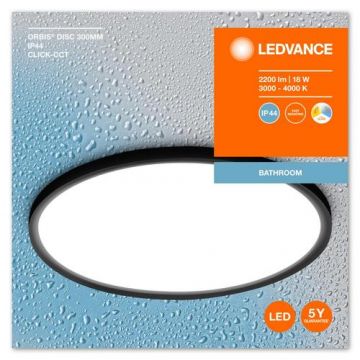 Plafoniera LED pentru baie Ledvance Orbis Disc Black, 18W, 2200 lm, lumina alba (3000-4000K), IP44, Ø300x47mm, aluminiu/metal, Negru