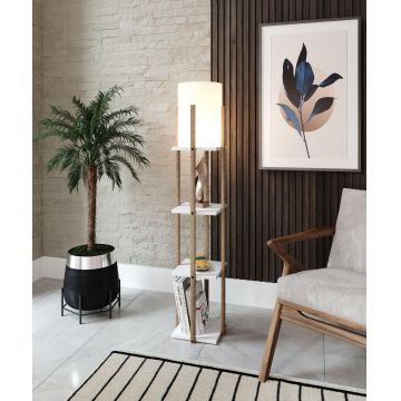 Lampadar Cu Biblioteca Corge, Alb, 21x21x135 cm