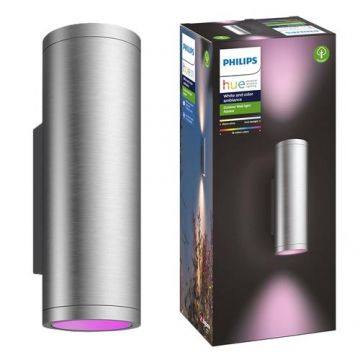 Aplica LED RGB pentru exterior Philips Appear HUE, 8W (49W), 1200 lm, lumina alba si colorta, IP44, Inox, 24 cm, clasa energetica G