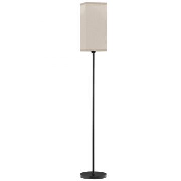 HOMCOM Lampă de Podea cu Întrerupător de Picior din Material Textil cu Efect de In și Metal, Ø25x161,5 cm, Negru | Aosom Romania