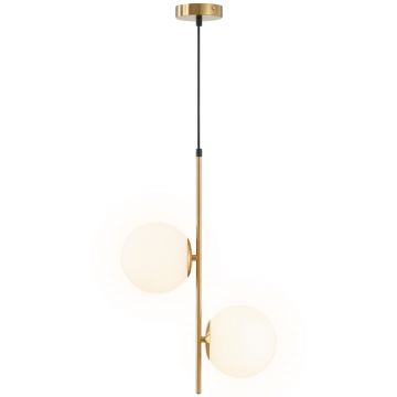 HOMCOM Lampă Suspendată cu 2 Abajururi din Sticlă și Cablu Reglabil, Lampă Modernă din Metal, 32x15x51 cm, Auriu | Aosom Romania