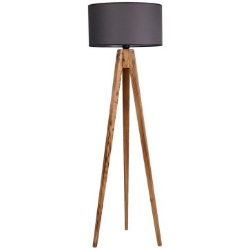 Lampadar negru/în culoare naturală cu abajur textil (înălțime 153 cm) Tripod – Opviq lights