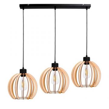 Pendul Adviti JUALA AD-LD-6378BE27D, 3  x 60W, E27, IP20, metal/lemn, Negru/Maro