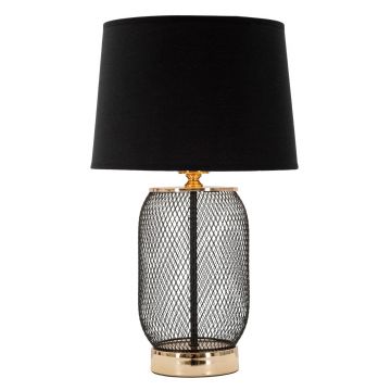 Veioza, Mauro Ferretti, Chaine, 220 V, E27, max 40W, Ø 28 x 47 cm, fier/hartie/textil, negru/auriu