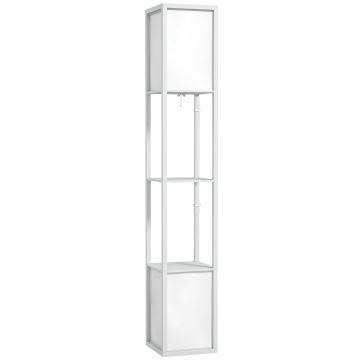 HOMCOM Lampă de Podea Modernă cu 2 Abajururi și 2 Rafturi, Lampă de Podea cu Întrerupător de Picior, 26x26x156 cm, Alb | Aosom Romania