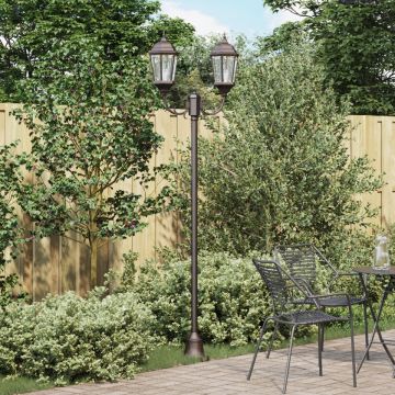 Stâlp de iluminat pentru grădină cu 2 lampi E27 bronz 220 cm aluminiu
