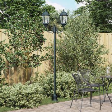 Stâlp de lumină pentru grădină cu 2 lămpi E27 Verde 220 cm Aluminiu Stâlp de lumină pentru grădină cu 2 lămpi E27 Verde 220 cm Aluminiu