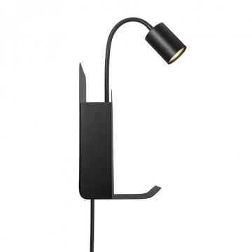 Aplica de perete, mufa USB, design modern ROOMI negru 2112551003 NL