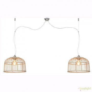 Lustra cu 2 pendule din lemn de bambus, material natural, durabil si ecologic, Borneo 42cm