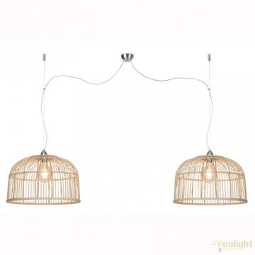 Lustra cu 2 pendule din lemn de bambus, material natural, durabil si ecologic, Borneo 52cm