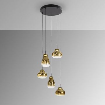 Lustra cu 5 pendule LED design modern Aledis negru/ auriu