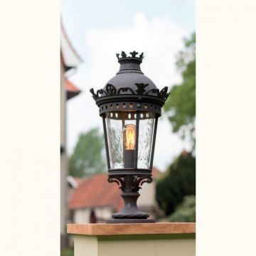 Stalp exterior lumina piedestrala design clasic in stil Empire din fier forjat, inaltime 69,8cm, AL 6877