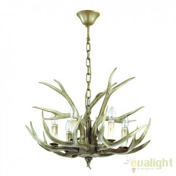 Candelabru rustic cu brate in forma de coarne de cerb, fabricat manual, CHALET SP6 115498