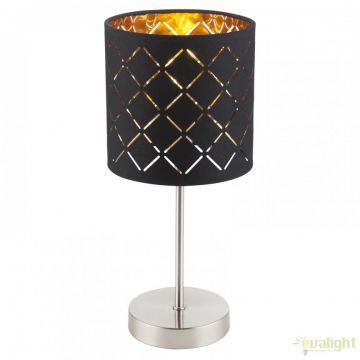 Lampa eleganta cu abajur din tesatura negru cu auriu, CLARKE 15229T GL