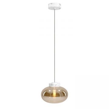 Pendul modern din sticla si marmura MOONSTONE chihlimbar, alb