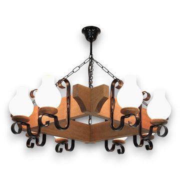 Candelabru rustic fabricat manual din lemn dim.67x67cm, 8 brate Queen WOOD-QU-SP8