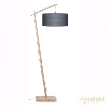 Lampadar cu cadru din bambus si abajur din tesatura in, Andes natur/ gri inchis ANDES/F/4723/DG